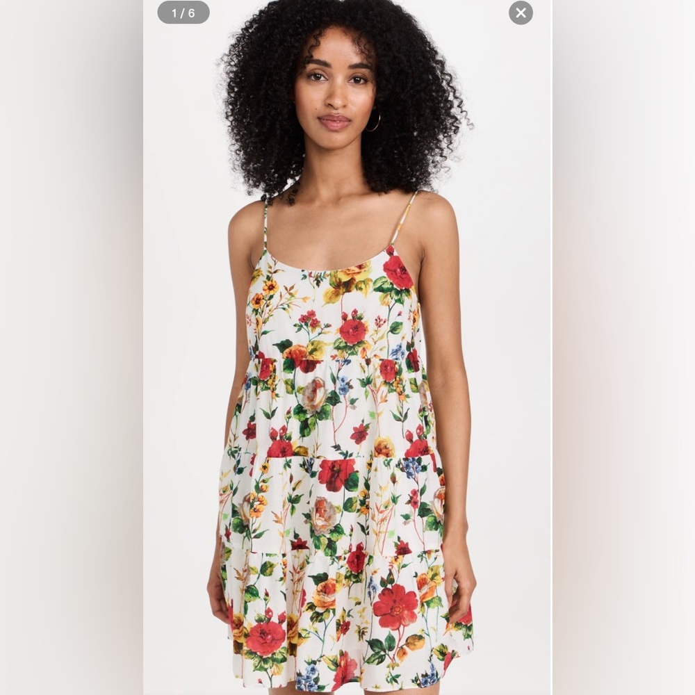 Alice + Olivia White Floral Mini Dress with Red & Yellow Flowers